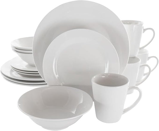 16 Piece Porcelain Dinnerware Set Dish Set Household Plate Ceramic Bowl Cutlery Combination (D Light Grey)