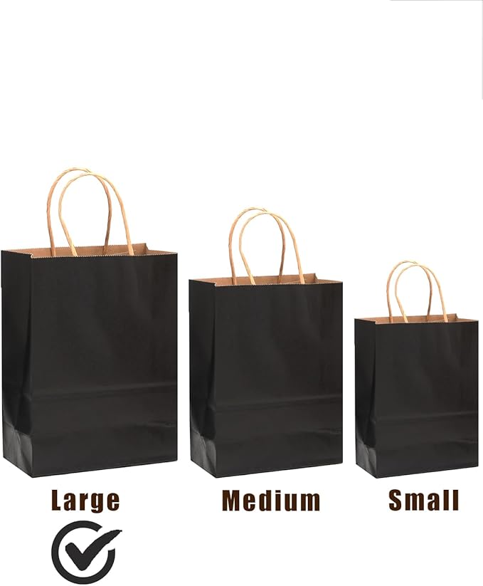 qiqee 100-Packs Black Paper Gift Bags with Handles Bulk 13"×10"×5" Large Size Gift Bags Multiple Uses