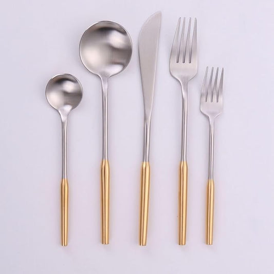 Vikko Modern Two-Tone Silverware Set: Unique Brushed Gold and Silver Flatware Set - Satin Matte - 18/10 stainless steel flatware For Upscale Dining - 20 Piece Cutlery Set - Service for Four (4)