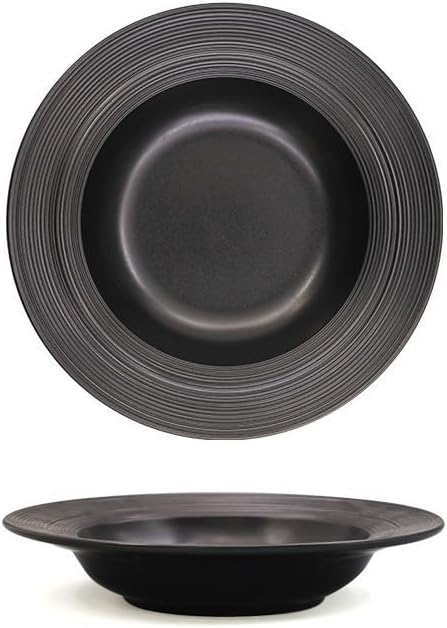 Dessert Plates Simple Ceramic Plate Hotel Restaurant Light Luxury Brushed Dish Dinner Tableware(9inch-black)