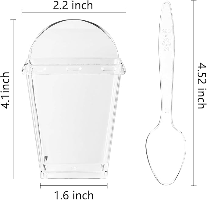 50Pack 5oz Plastic Dessert Cups with Lids and Spoons, Square Clear Parfait Appetizer Cups, Mini Reusable Shooter Serving Cups, Party Dessert Shot Glasses for Tasting