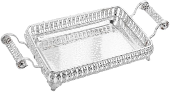 Portable Serving Tray with Handles for Tea and Coffee 45x20cm for Special Occasions, Silver