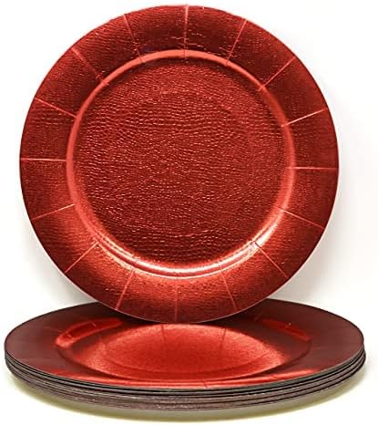 24 Disposable Red Round Charger Plates 13" Christmas Dinner Serving Tray Heavy Duty Reusable Paper Cardboard Platters for Table Setting Place Mats Cupcake Dessert Birthday Parties Weddings Food Safe