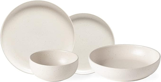 Casafina Ceramic Stoneware 24-Piece Place Setting Service for 6 with Cereal & Pasta Bowls - Pacifica Collection, Vanilla | Microwave & Dishwasher Safe Dinnerware Set | Restaurant Quality Tableware