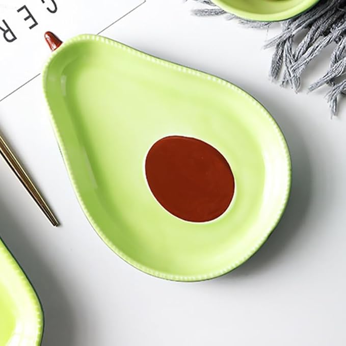 BESTOYARD Avocado Shape Ceramic Appetizer Plate 6.49X4.25 Inch Snack Dish for Serving Fruits Salads Desserts Tableware for Kitchen Dining Entertaining