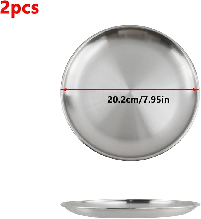 Antrader Metal Serving Tray,Stainless Steel Round Tray Circular Metal Platter for Bathroom/Bedroom/Kitchen,Silver (2Pcs)