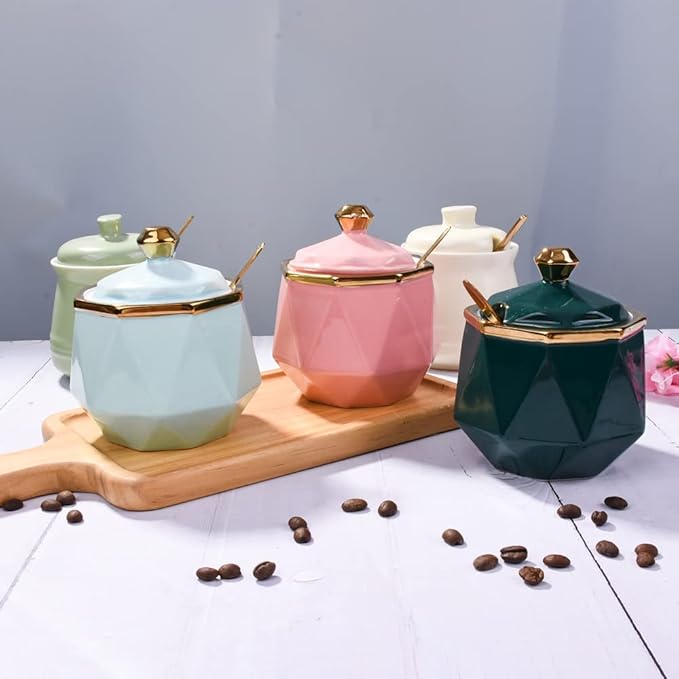 Sugar Bowl with Lid and Spoon, 9.5 oz Ceramic Sugar Bowl,Multi-Function Sugar Container Spice Container Salt Jar Condiment Bowls Sugar Jar for Kitchen Storage Organization 9.5 oz（280ml (Pink)
