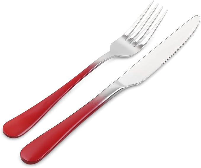 Silverware Set, Bysta 20-Piece Stainless Steel Flatware Set, Kitchen Utensil Set Service for 4, Tableware Cutlery Set for Home and Restaurant, Mirror Polished, Dishwasher Safe (Gradient Red)