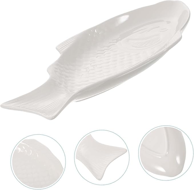 DECHOUS Ceramic Fish Shaped Plate for Serving Snacks and Appetizers Unique Dish for Home and Restaurant Use Creative Design White for Elegant Dining Experience