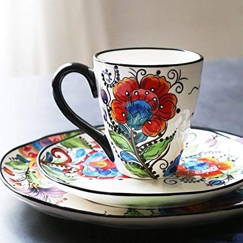 European Style Floral Cutlery Set Ceramic Dinner Plate Dish Porcelain Dessert Plate Fruit Dishes Dinnerware Set Tableware Tools