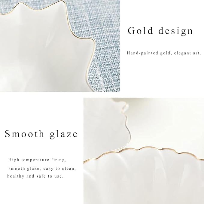 Appetizer Bowls Ceramic Dipping Sauce Dishes Leaf Shape Condiment Dishes Saucers Dipping Bowls Appetizer Plate for Seasoning and Snack (5.12inch) Salad Bowls