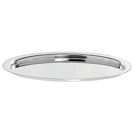 HUBERT Serving Tray with Beaded Edge Stainless Steel Oval - 20" L x 14" W x 3/4" H