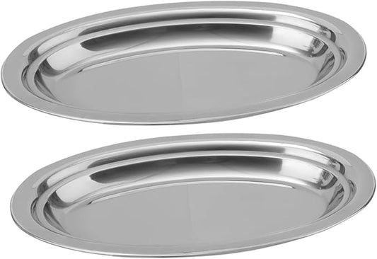 GLEAVI 2pcs Stainless Steel Serving Trays Dinner Plates Fish Steaming Plate Food Storage Elegant Kitchenware
