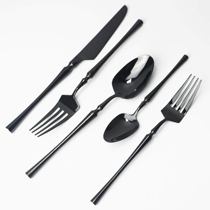 JASHII 20-piece 18/10 Stainless Steel Black Flatware/Cutlery/Tableware Set Service for 4 Person, Include Knife/Fork/Spoon, Mirror Polished (Black)