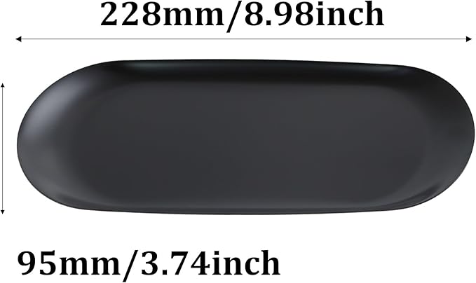 2Pcs 9x4inch Stainless Steel Decorative Trays, Oval Jewelry Dish Cosmetics Organizer, Black Serving Platter for Bathroom Vanity Dresser Storage