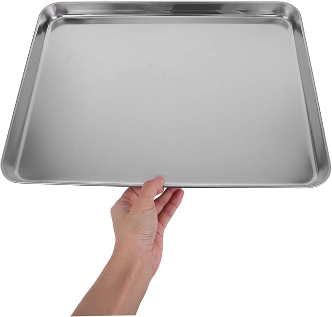 Cabilock Stainless Steel Rectangular Snack Plate Sturdy Restaurant Serving Tray Non-Slip Food Container for Banquets and Parties Dishwasher Safe for Rice Noodles and Desserts