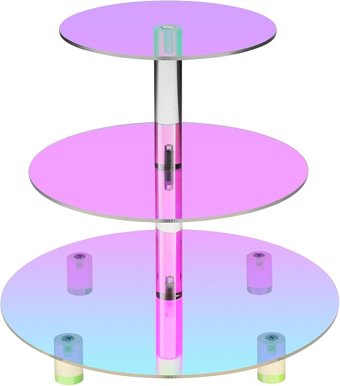Acrylic Cupcake Stand, 3 Tier Round, Clear Dessert Tower Holder Display with Base for Baby Shower, Birthday Party,Wedding,Christmas,Reception (Rainbow Colors)