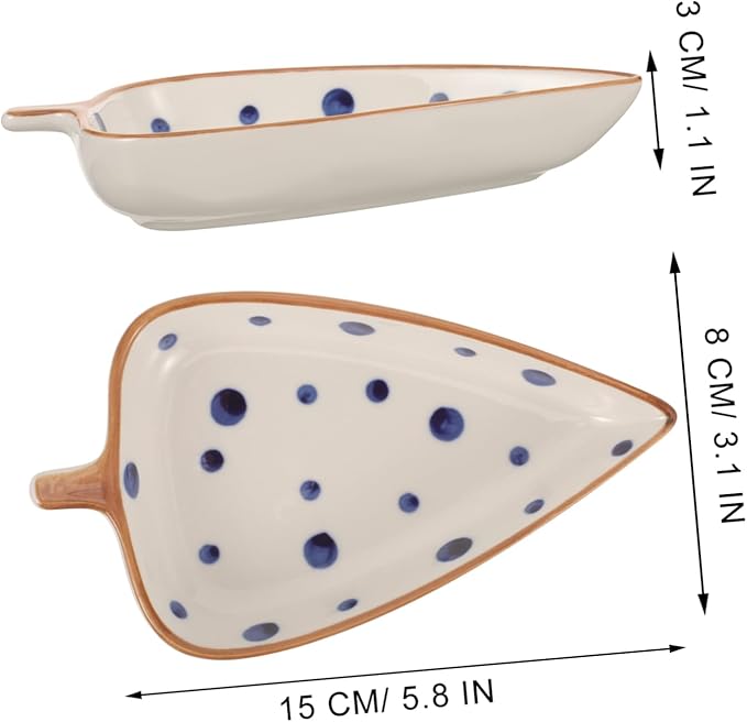 GANAZONO Ceramic Leaf-shaped Snack Plate for Appetizers and Dipping Sauces Hand-painted - for Home and Restaurant Use Unique Condiment Serving Dish