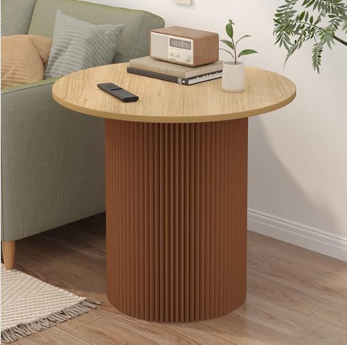 23.6 Inch Round Side Table with Detachable Kraft Paper Base – Modern Portable Accent & End Table, Space-Saving Nightstand for Small Spaces, Apartment, Bedroom, Living Room (Brown)
