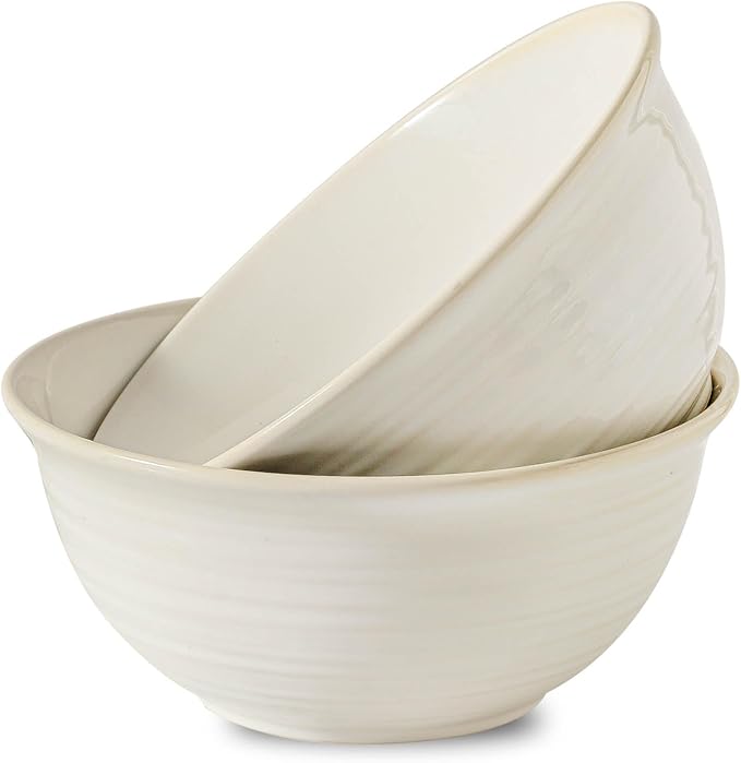 Ceramic Serving Bowls Set of 2, 65 Ounce Large Kitchen Deep Bowls for Salad Soup Ramen Pasta Cereal Fruit, Durable Microwave & Dishwasher Safe, Ideal for Home Dining & Gifting, White