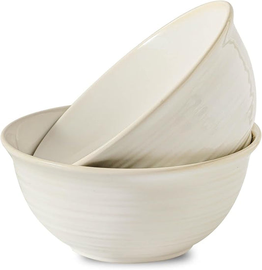 Ceramic Serving Bowls Set of 2, 65 Ounce Large Kitchen Deep Bowls for Salad Soup Ramen Pasta Cereal Fruit, Durable Microwave & Dishwasher Safe, Ideal for Home Dining & Gifting, White