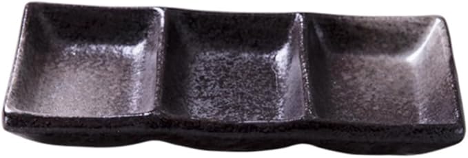 2pcs Retro Square Ceramic Sauce Dishes 3-Grid Snack and Seasoning Bowls Food Dipping Plates for Appetizers and Desserts