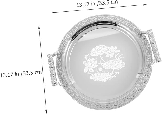 GLEAVI Silver Plated Round Pattern Tray Charcuterie Fruit Holder Serving Dish Plates