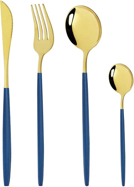 Gugrida Silverware Set - 18/10 Stainless Steel Reusable Utensils Flatware Set, Mirror Cutlery Flatware Set, Great for Family Gatherings & Daily Use (Service For 10, Blue Gold)