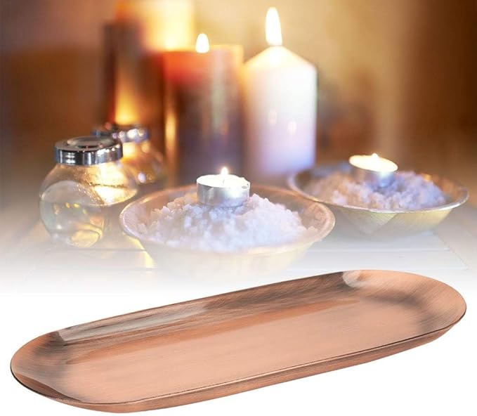 2Pcs Oval Metal Trays, 9.1 x 3.7in Stainless Steel Decorative Tray Serving Plate Vanity Trays Bathroom Candle Trays Fruit Snacks Tray