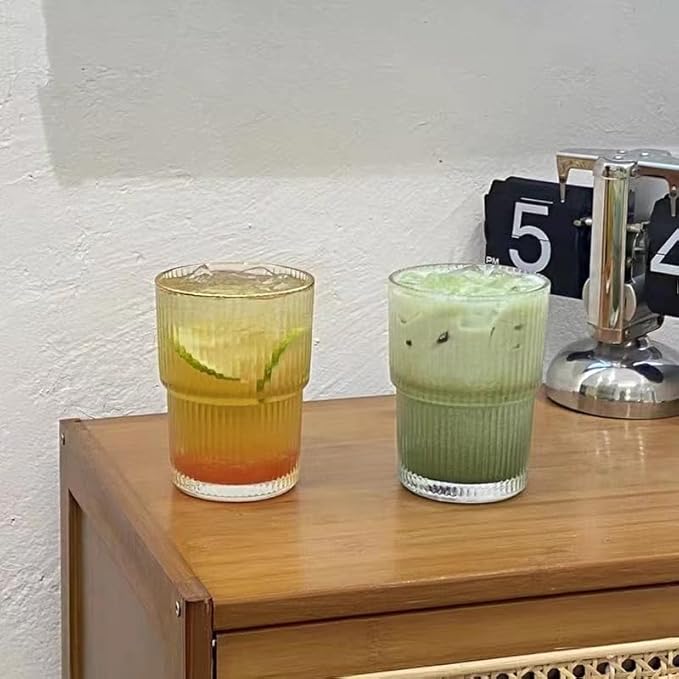 QWEZXO 13OZ/400ML Ice Coffee Glass Tumbler, Thick Wall Water Glass Cup Mug Tea with Straw and Lid Sealed Carry On （Clear） 2Pack