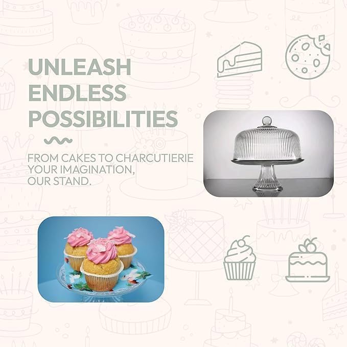 Vintage-Style Glass Cake Stand with Dome Lid – Crystal Dessert Display Stand for Cakes, Cupcakes, Pastries & Fruits – Elegant Glass Cake Holder with Cover, Timeless Table Décor
