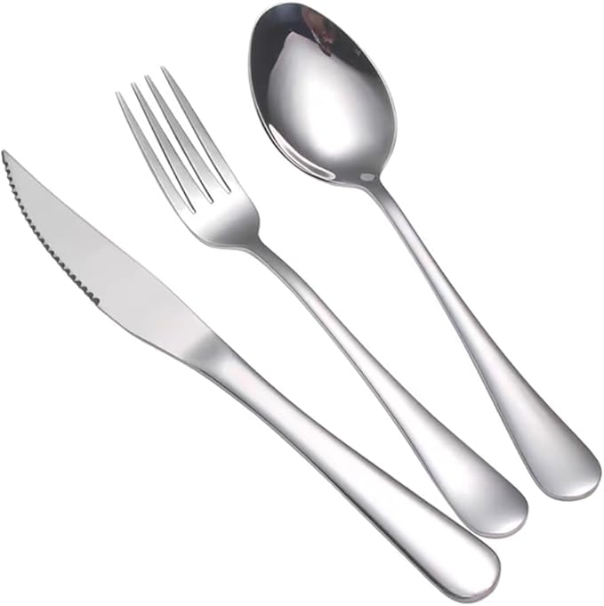 12 Pcs Flatware Cutlery Set for 4 Stainless Steel Serving Utensils Set for Parties Silver Large Flatware Spoons Forks Dinner Knives for Home Restaurant Wedding