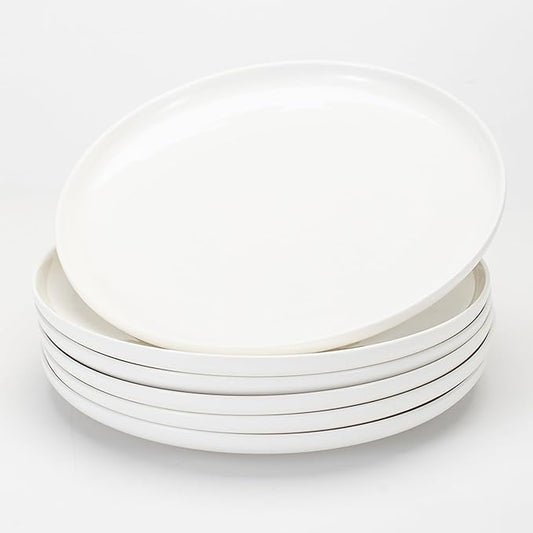 AntoKueh White ceramic plates set of 6, 10.3 Inch round Porcelain plate, 6-piece Salad dishes with shallow Edges for steak, Dessert, Dishwasher/Microwave safe