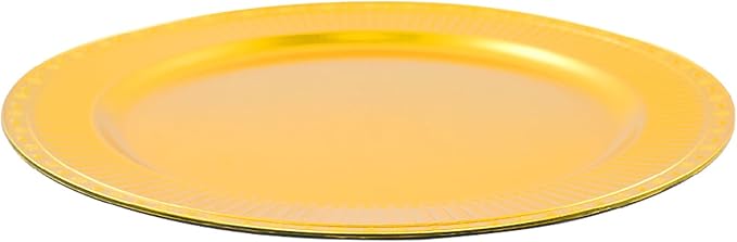 100 Pcs Antique Charger Plates Bulk 13 Inch Embossed Rim Plastic Party Dinner Plate Chargers Round Decorative Server Plate for Wedding Party Event Tableware (100pcs-gold11)