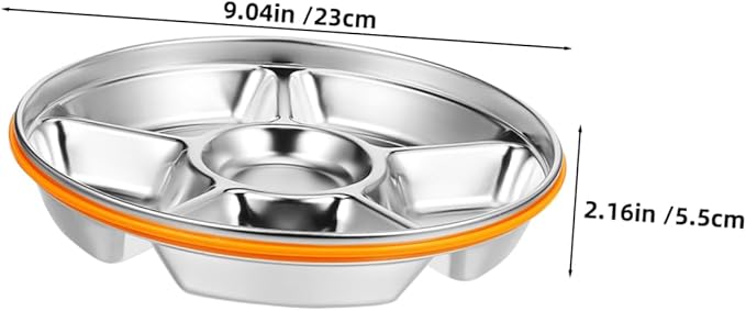 Divided Stainless Steel Serving Tray with Lid Six Compartment Fruit and Veggie Platter Easy Clean Snack Organizer for Family Meals Picnics and Office Lunches