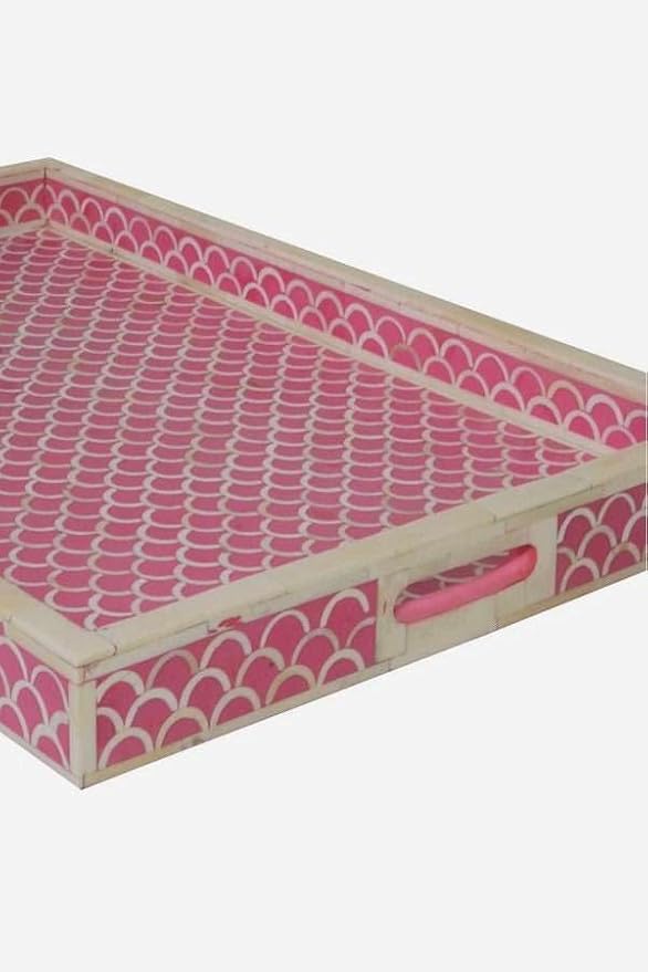 Hansa Handmade Bone Inlay Serving Tray Rectangle Tray Geometrical Pattern Decorative Platter Basket Tray for Home Décor