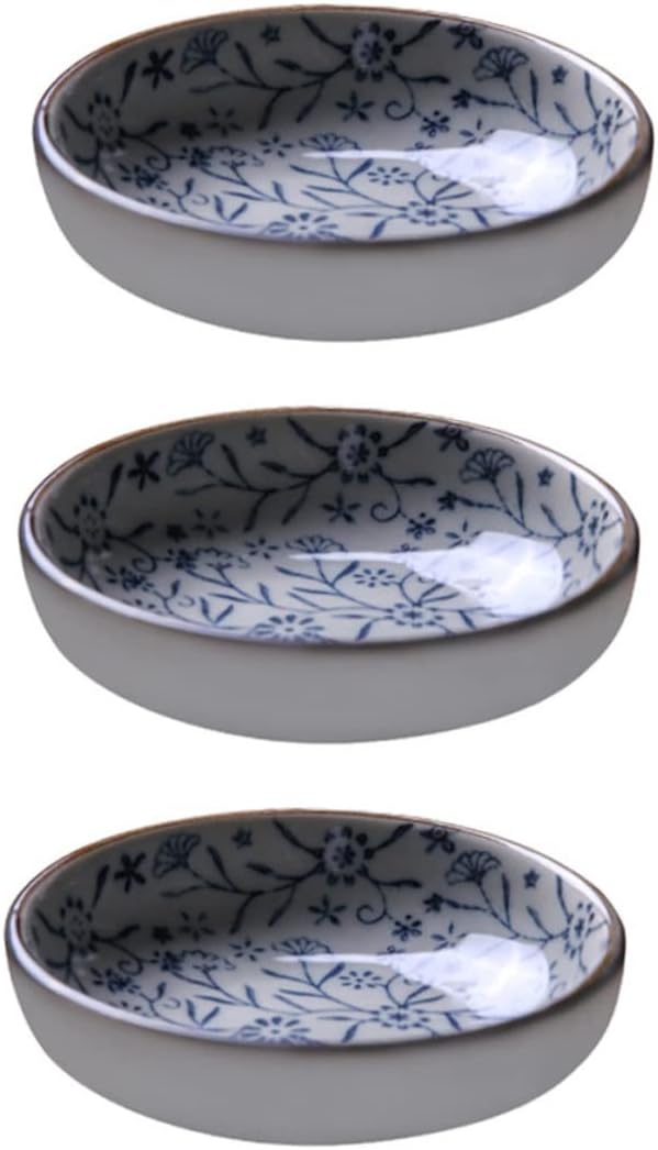 PRETYZOOM 3pcs Dip Dish Condiment Plate Flavored Sauce Vinegar Bowl Ceramic Plates Serveware