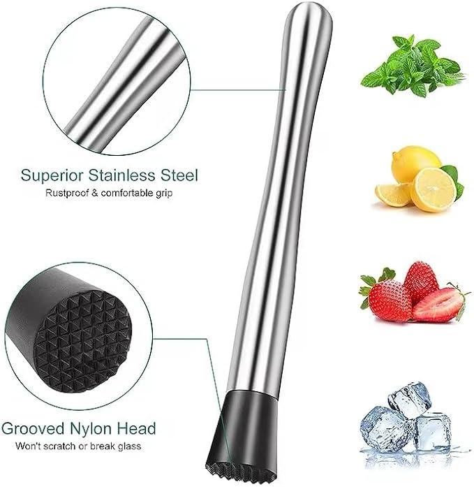 10 PCS Muddler for Cocktails Stainless Steel Drink Muddler 8 Inch Long Mojito Muddler Bar Muddler Tool Muller for Drinks Ice Crusher Bartender Tools Set Home Bartender Bars Accessories