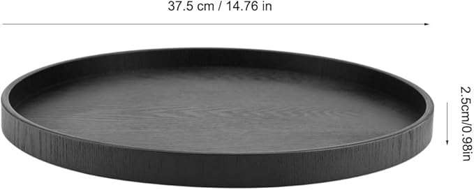 Tbest Black Round Wood Serving Tray, Solid Wood Tea Coffee Snack Food Meals Tray, Restaurant Trays