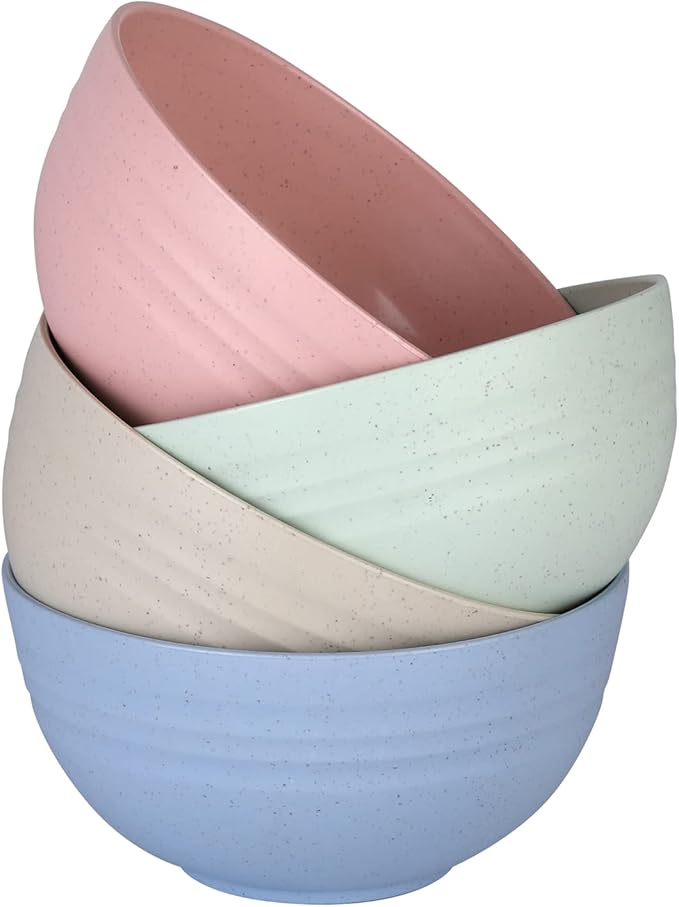 WANBY Lightweight Wheat Straw Cereal Bowls Unbreakable Dinner Bowl Set Dishwasher & Microwave Safe (8 Pack 26Oz)
