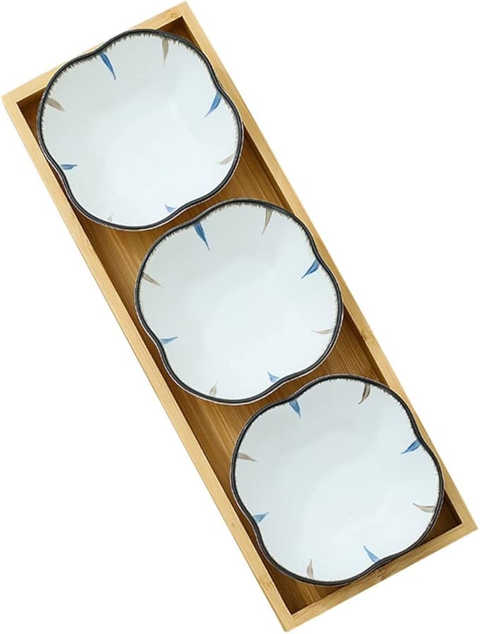 Stylish Ceramic Snack Dish Set for Home Japanese Seasoning Plates with Cherry Blossom Design for Appetizers Dipping Sauces and Snacks Serving Plates for Parties and Everyday Use