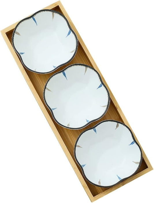 Stylish Ceramic Snack Dish Set for Home Japanese Seasoning Plates with Cherry Blossom Design for Appetizers Dipping Sauces and Snacks Serving Plates for Parties and Everyday Use