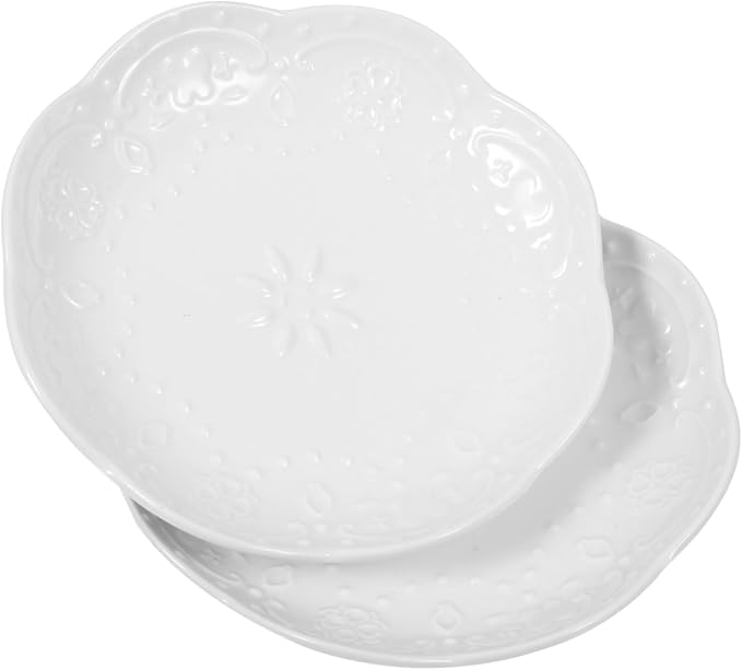 2pcs Embossed Ceramic Appetizer Plates Versatile Sauce Dishes for Soy Sauce Oil Seasonings Elegant White Design for Home Parties and Gifts