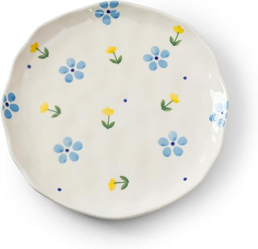Koythin Floral Ceramic Dinner Plates, 8" Microwave Safe Dishes for Pasta, Modern Rustic Appetizer Plate for Salad Fruits Dessert Cake (Yellow Tulip)