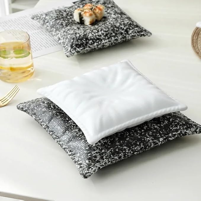 Pasta Plates Simple Ceramic Salad Plate Kitchen Tableware Dinner Dessert Bread Pillow Shape Bowl Bowls(B,Small)