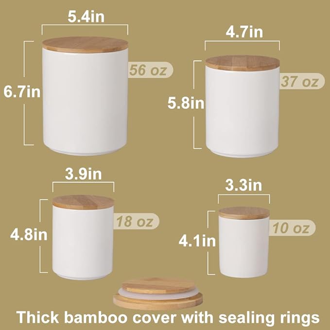 Sweejar Kitchen Canisters Ceramic Food Storage Jar Set, Stackable Containers with Airtight Seal Wooden Lid for Serving Ground Coffee, Tea, Herbs, Grains, Sugar, Salt - Set of 4 (Jade)