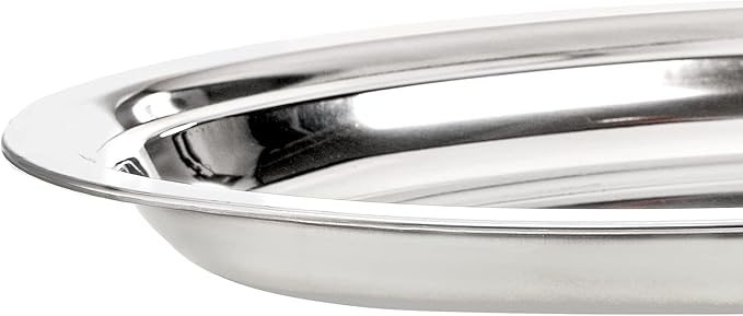 22" Stainless Steel Serving Platter | Oval Silver Food Tray | 3 mm Thick, Unbreakable | Anti Rust Serving Platter | Dinner Trays | Dishwasher Safe Kitchen Tray Silver, 22-Inch [1PK]