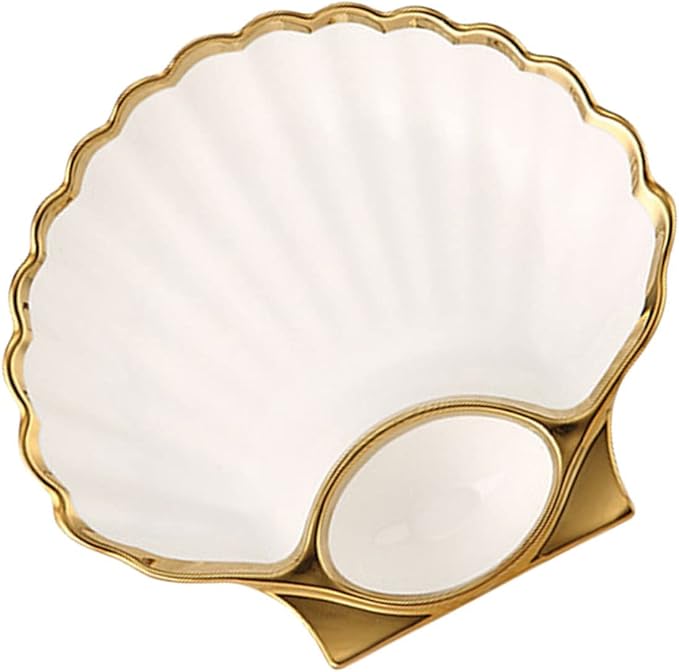 1pc Ceramic Dumpling Serving Plate Sauce Creative Shell-shaped Design for Appetizers Sushi and Snacks Easy to Clean and Versatile Dipping Dish Pure White