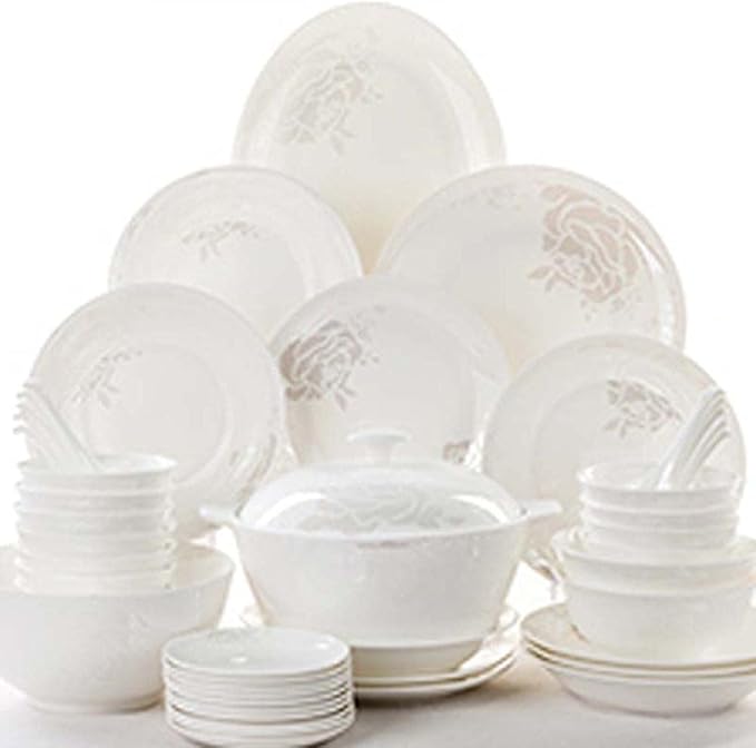 Ceramic Dinnerware Set Kitchen Tableware Dinner Dish Ceramic Plates and Dishes Bowls 58 pcs Combination Dishes Set (White)