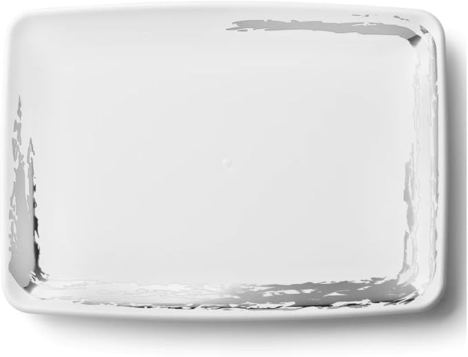 Disposable Whisk Collection Plastic White Rectangular Serving Tray Silver Accent 8" x 11" - Stunning and Perfect for Any Occasions: Pack of 2